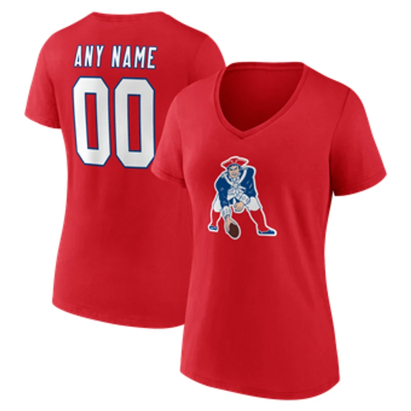 Women's Red New England Patriots Team Authentic Classic Personalized Name & Number V-Neck T-Shirt