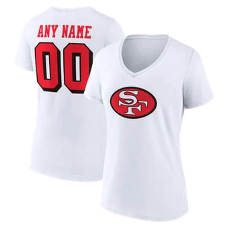 Women's White San Francisco 49ers Team Authentic Classic Personalized Name & Number V-Neck T-Shirt