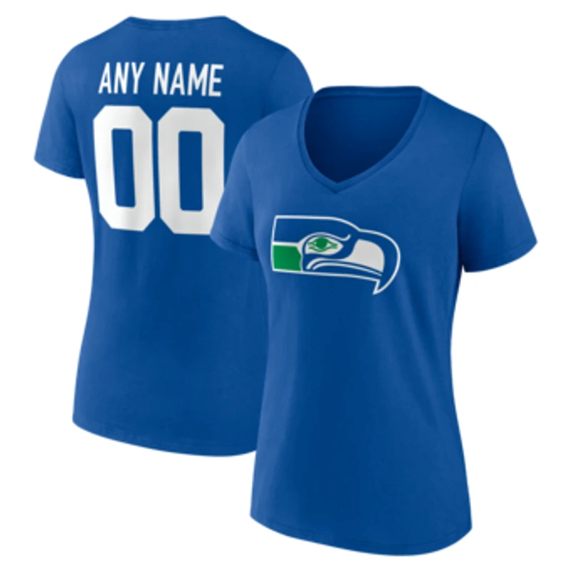 Women's Royal Seattle Seahawks Team Authentic Classic Personalized Name & Number V-Neck T-Shirt