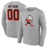 Men's Gray Cleveland Browns  Team Authentic Classic Personalized Name & Number Long Sleeve T-Shirt