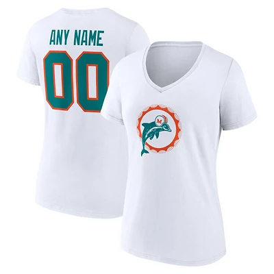 Women's White Miami Dolphins Team Authentic Classic Personalized Name & Number V-Neck T-Shirt