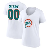 Women's White Miami Dolphins Team Authentic Classic Personalized Name & Number V-Neck T-Shirt