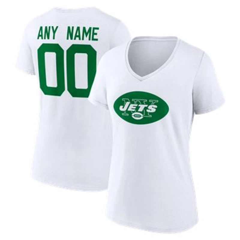 Women's White New York Jets Team Authentic Classic Personalized Name & Number V-Neck T-Shirt