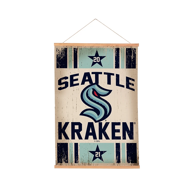 Seattle Kraken 24" x 36" Antique Style Canvas Wall Art Tapestry with Wood Frame