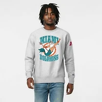 Men's Disney x Champion Heather Gray Miami Dolphins King Triton Reverse Weave Sweatshirt
