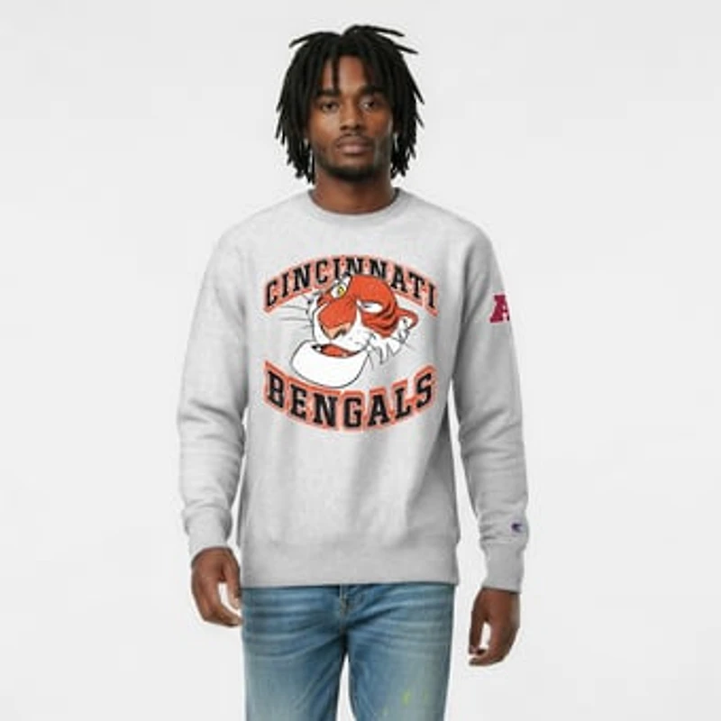 Men's Disney x Champion Heather Gray Cincinnati Bengals Shere Khan Reverse Weave Sweatshirt