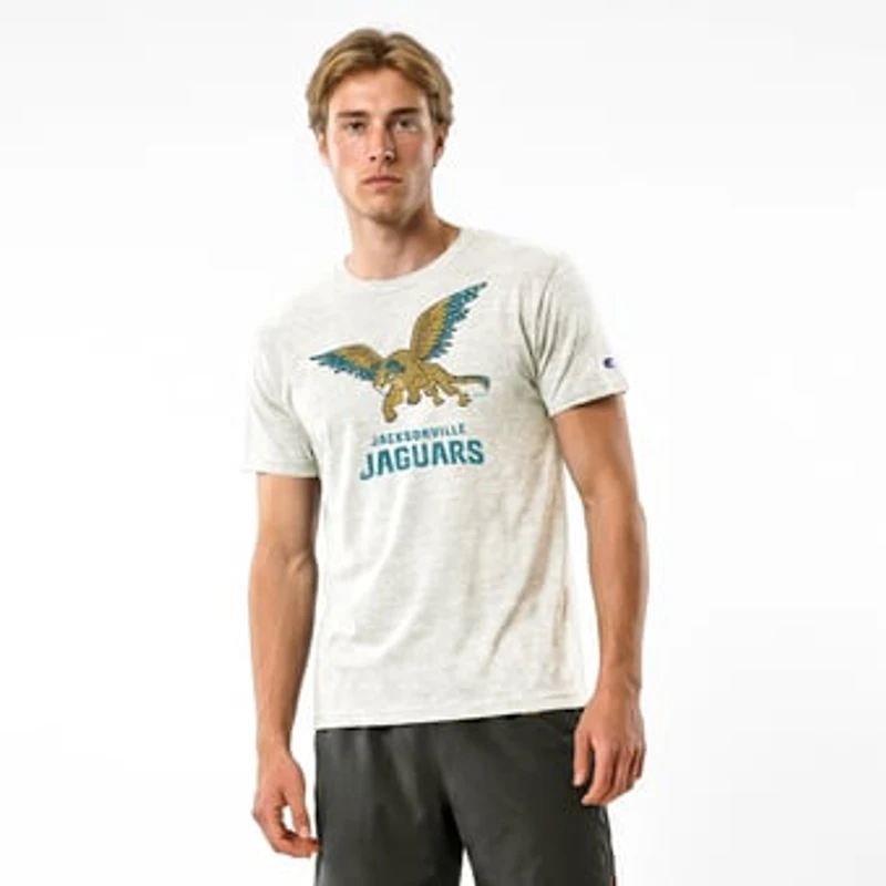Men's Disney x Champion Cream Jacksonville Jaguars Pepita Tri-Blend T-Shirt