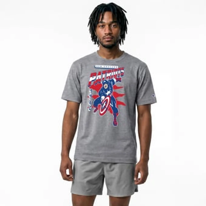 Men's Disney x Champion Gray New England Patriots Captain America All-Star T-Shirt
