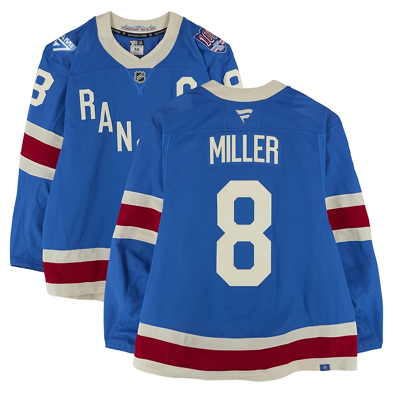 J.T. Miller New York Rangers Game-Used #8 Blue Alternate Jersey vs. Buffalo Sabres on April 8, 2026
