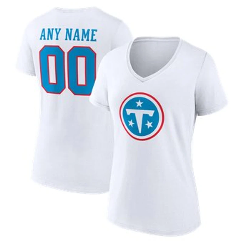 Women's White Tennessee Titans Team Authentic Personalized Name & Number V-Neck T-Shirt
