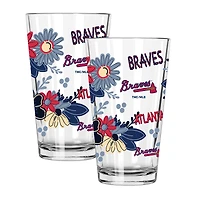 The Memory Company Atlanta Braves Flowers 16oz Pint Glass Two-Piece Set