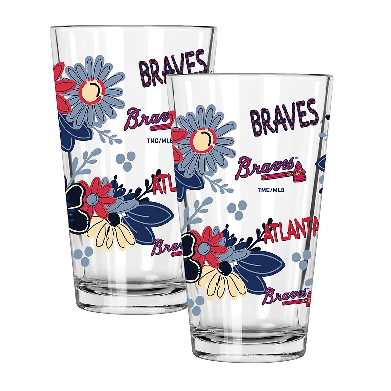 The Memory Company Atlanta Braves Flowers 16oz Pint Glass Two-Piece Set