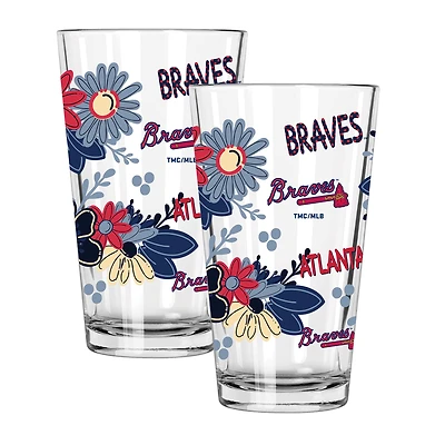 The Memory Company Atlanta Braves Flowers 16oz Pint Glass Two-Piece Set