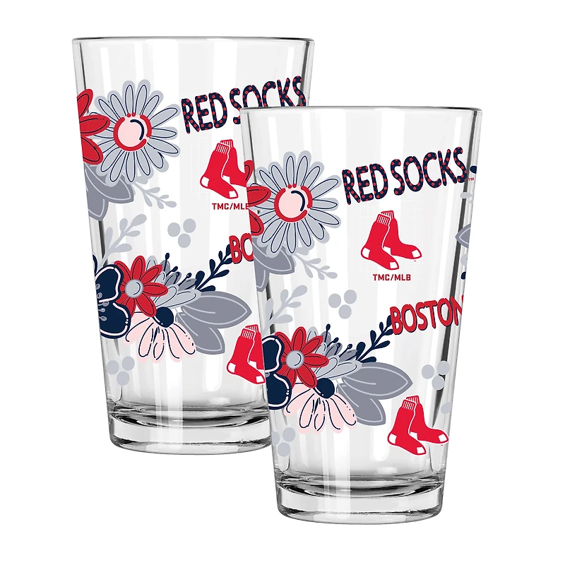 The Memory Company Boston Red Sox Flowers 16oz Pint Glass Two-Piece Set