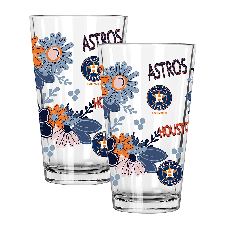 The Memory Company Houston Astros Flowers 16oz Pint Glass Two-Piece Set