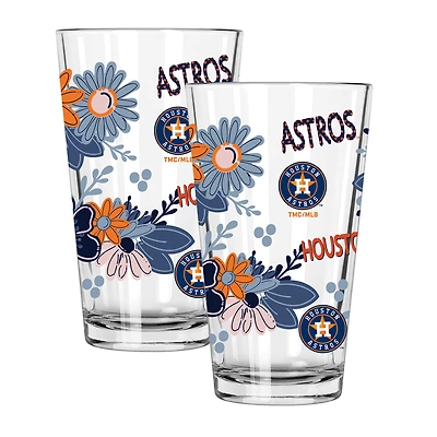 The Memory Company Houston Astros Flowers 16oz Pint Glass Two-Piece Set