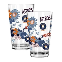 The Memory Company Houston Astros Flowers 16oz Pint Glass Two-Piece Set