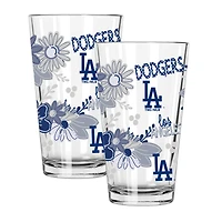The Memory Company Los Angeles Dodgers Flowers 16oz Pint Glass Two-Piece Set