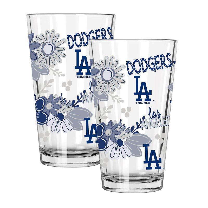The Memory Company Los Angeles Dodgers Flowers 16oz Pint Glass Two-Piece Set