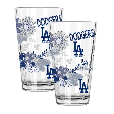 The Memory Company Los Angeles Dodgers Flowers 16oz Pint Glass Two-Piece Set