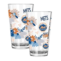 The Memory Company New York Mets Flowers 16oz Pint Glass Two-Piece Set