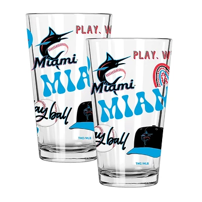 The Memory Company Miami Marlins Loco 16oz Pint Glass Two-Piece Set