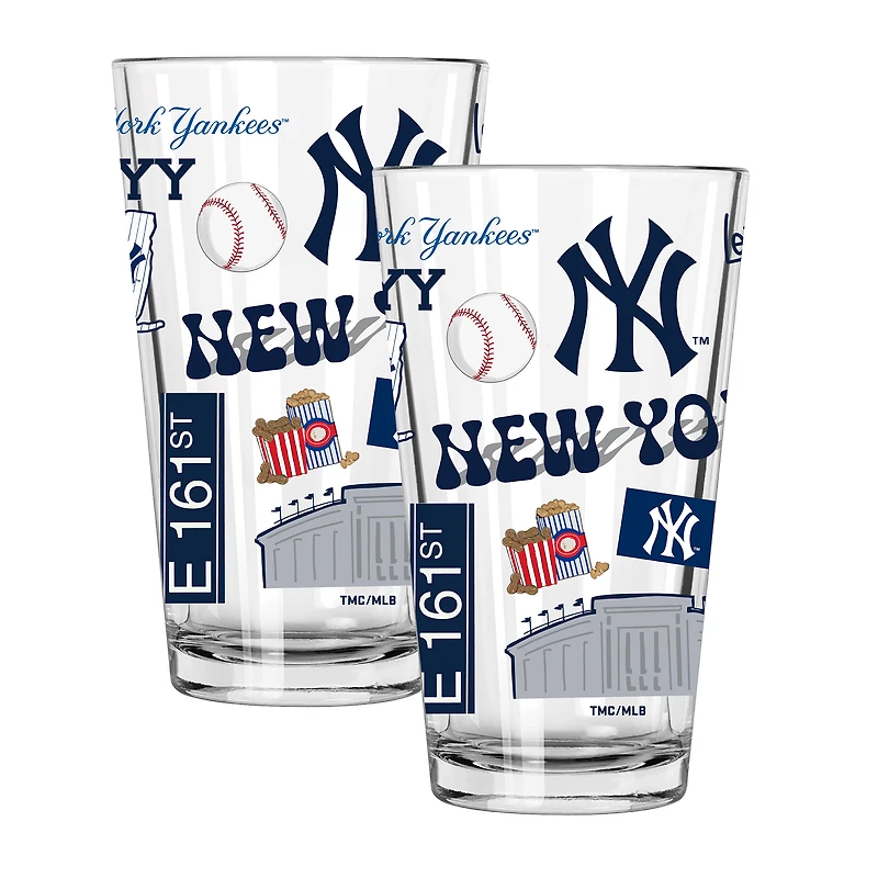 The Memory Company New York Yankees Loco 16oz Pint Glass Two-Piece Set