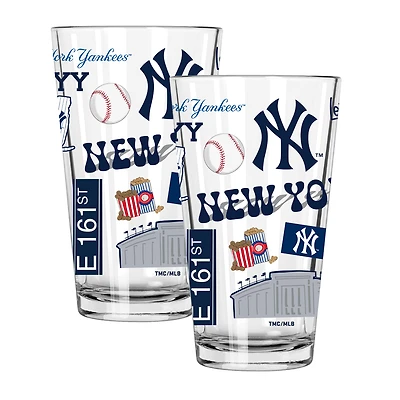 The Memory Company New York Yankees Loco 16oz Pint Glass Two-Piece Set