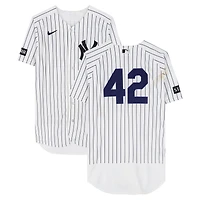 Austin Wells New York Yankees Game-Used #42 White Pinstripe Jersey vs. Los Angeles Angels on April 15, 2026