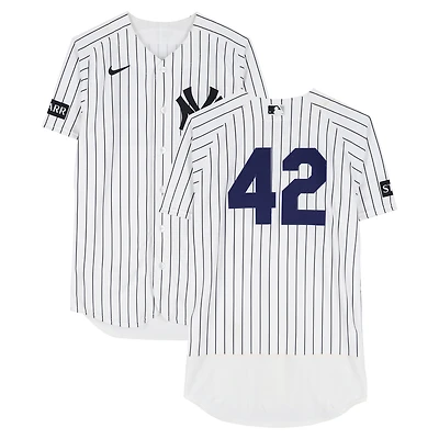 Ryan McMahon New York Yankees Game-Used #42 White Pinstripe Jersey vs. Los Angeles Angels on April 15, 2026