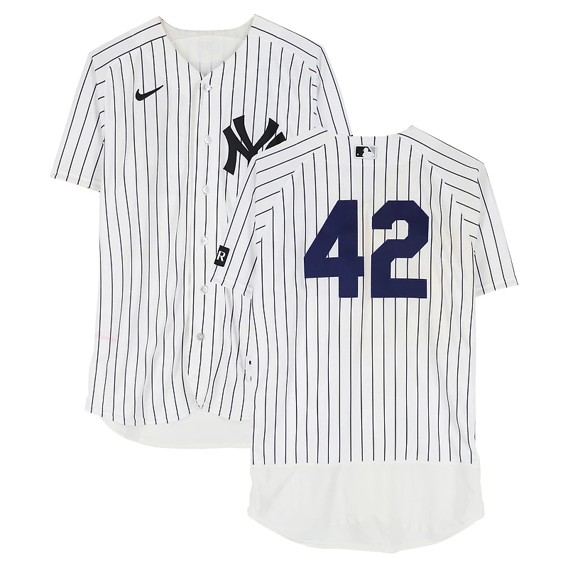 Luis Gil New York Yankees Game-Used #42 White Pinstripe Jersey vs. Los Angeles Angels on April 15, 2026 - Jackie Robinson Day