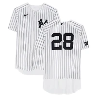 Austin Wells New York Yankees Game-Used #28 White Pinstripe Jersey vs. Kansas City Royals on April 19, 2026