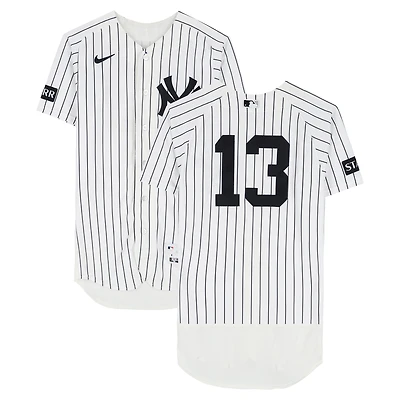 Jazz Chisholm Jr. New York Yankees Player-Worn #13 White Pinstripe Jersey vs. Kansas City Royals on April 19, 2026