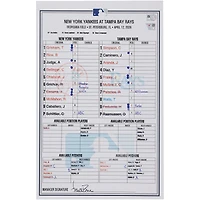 New York Yankees Game-Used Lineup Card vs. Tampa Bay Rays on April 12, 2026