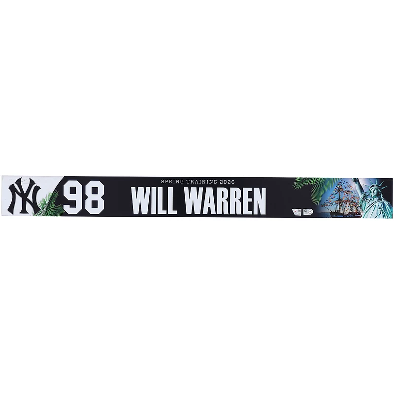 Will Warren New York Yankees Player-Issued #98 Nameplate from 2026 MLB Spring Training
