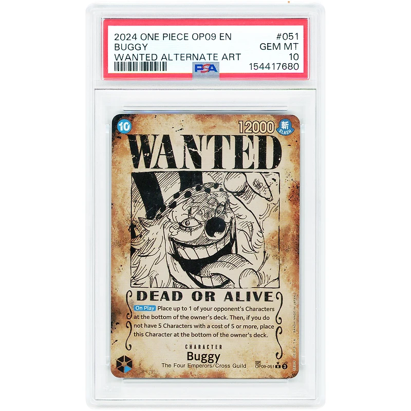 Buggy 2024 One Piece OP09 Wanted Alternate Art #051 PSA Authenticated 10 Card