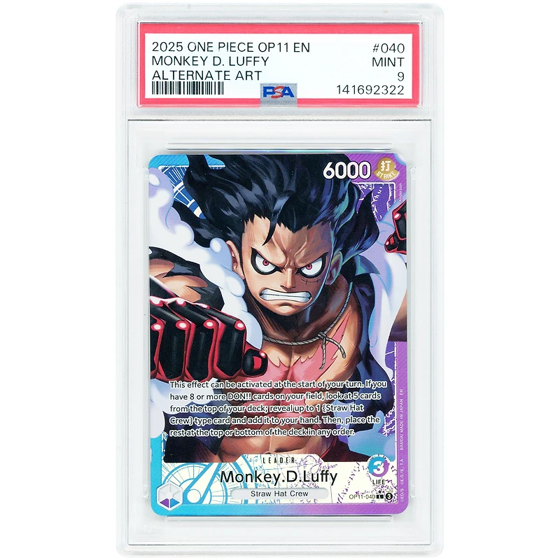 Monkey D. Luffy 2025 One Piece OP11 Alternate Art #040 PSA Authenticated 9 Card