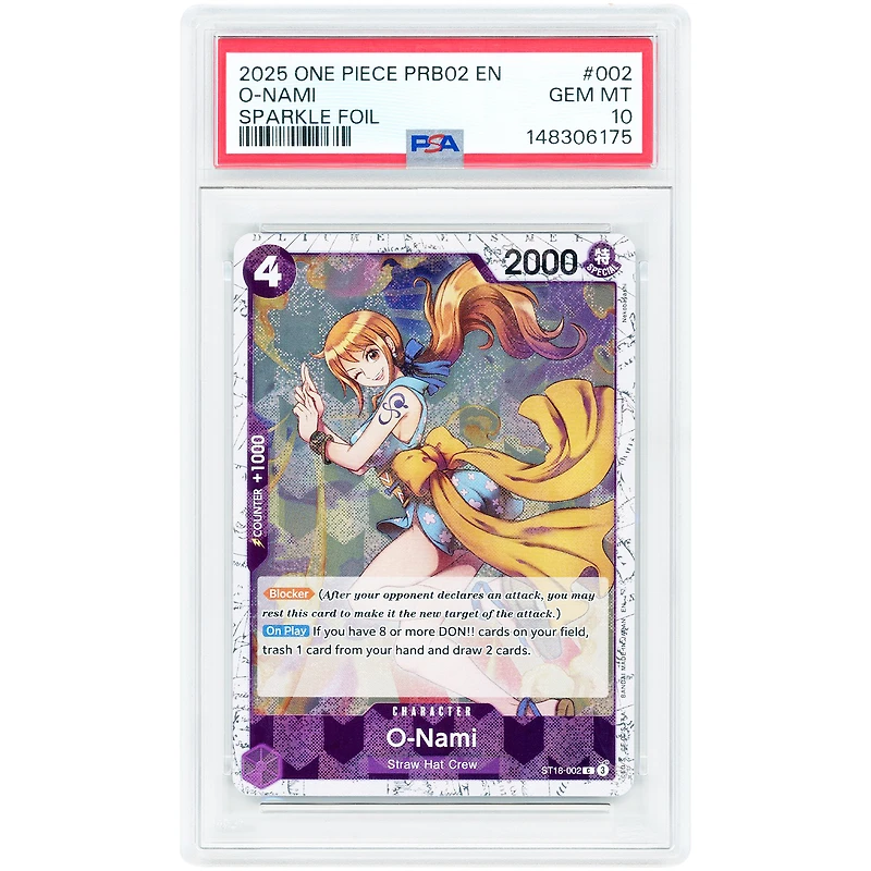 O-Nami 2025 One Piece PRB02 Sparkle Foil #002 PSA Authenticated 10 Card