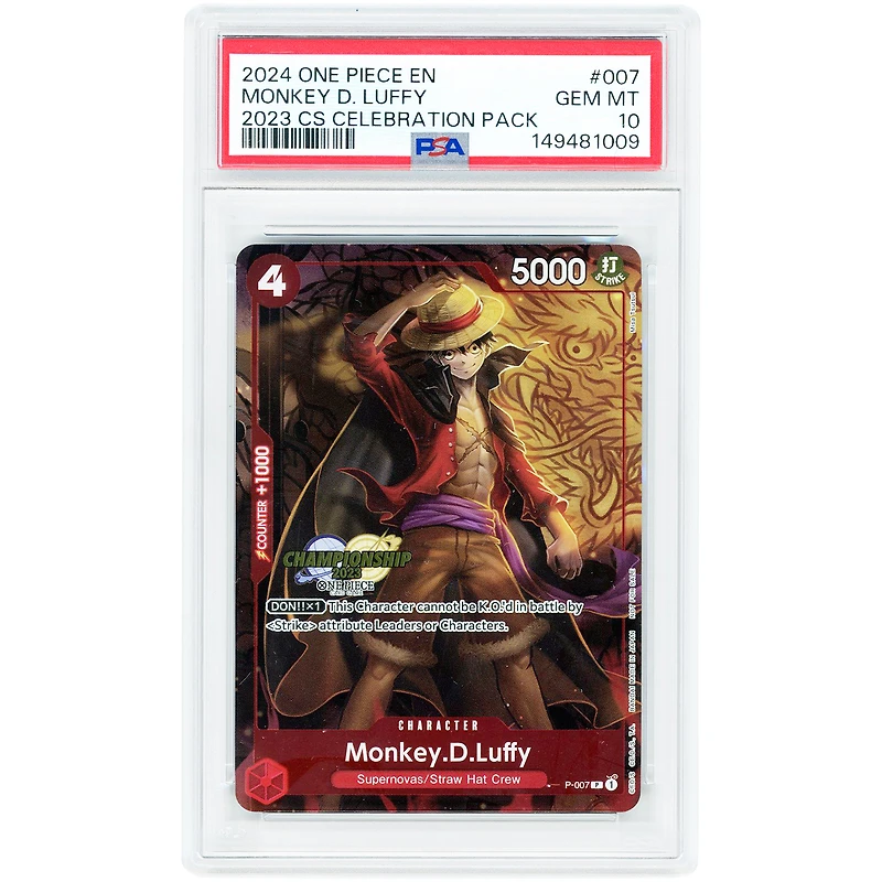 Monkey D. Luffy 2024 One Piece Championship '23 Celebration Pack Promo Card #007 PSA Authenticated 10 Card