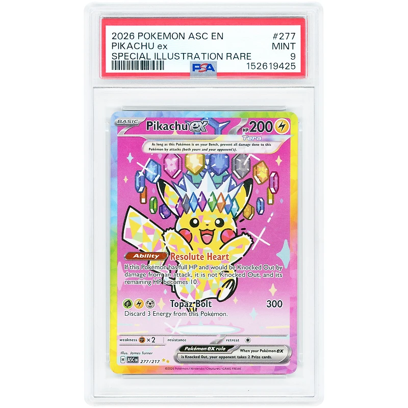 Pikachu EX 2026 Pokemon Ascended Heroes Special Illustration Rare #277 PSA Authenticated 9 Card