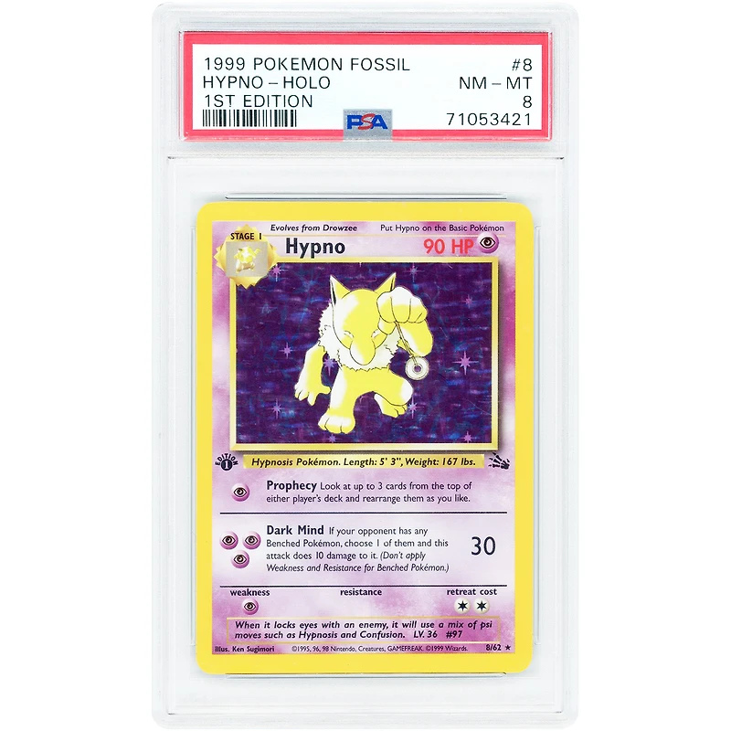Hypno 1999 Pokemon Fossil Holo Rare #8 PSA Authenticated 8 Card