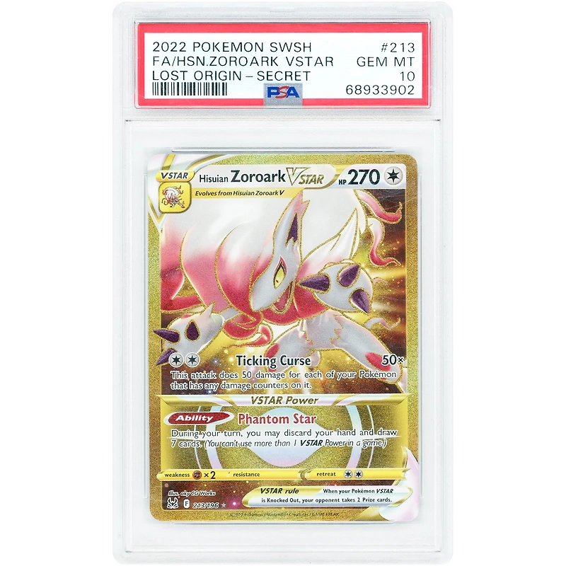 Hisuian Zoroark VSTAR 2022 Pokemon Lost Origin Secret Rare #213 PSA Authenticated 10 Card