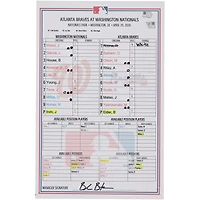 Washington Nationals Game-Used Lineup Card vs. Atlanta Braves on April 20, 2026