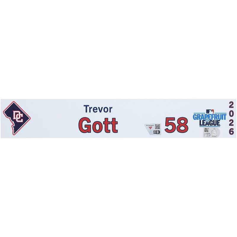 Trevor Gott Washington Nationals Player-Issued #58 Nameplate from 2026 MLB Spring Training