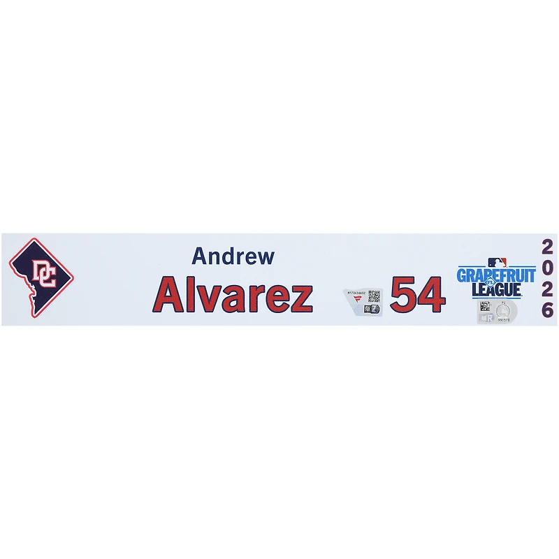 Andrew Alvarez Washington Nationals Player-Issued #54 Nameplate from 2026 MLB Spring Training