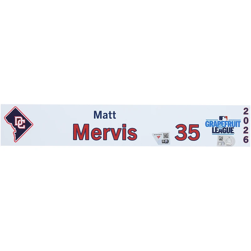 Matt Mervis Washington Nationals Player-Issued #35 Nameplate from 2026 MLB Spring Training