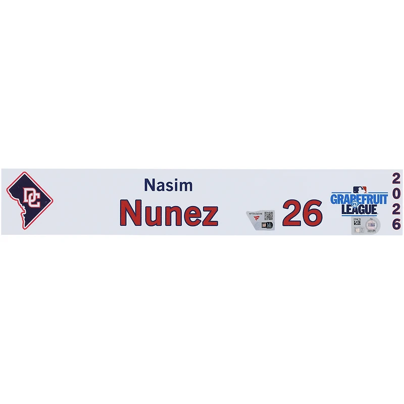 Nasim Nuñez Washington Nationals Player-Issued #26 Nameplate from 2026 MLB Spring Training