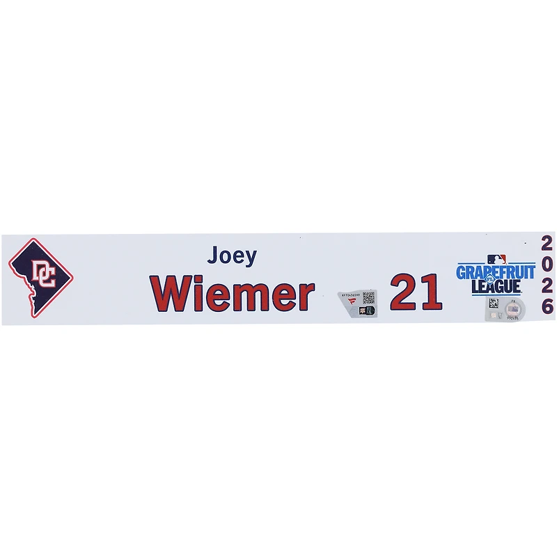 Joey Wiemer Washington Nationals Player-Issued #21 Nameplate from 2026 MLB Spring Training