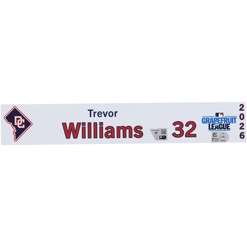 Trevor Williams Washington Nationals Player-Issued #32 Nameplate from 2026 MLB Spring Training