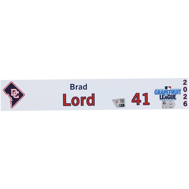 Brad Lord Washington Nationals Player-Issued #41 Nameplate from 2026 MLB Spring Training